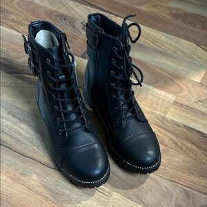 SO Black Combat Boots with Buckle Detail